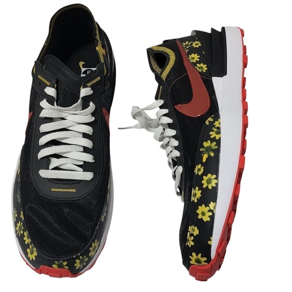 Nike Men's Waffle floral One Black/Habanero Red/Vivid Sulfur-White size 11 new! - Picture 1 of 8